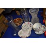 Tray of various tea wares, glass vases etc