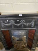 Cast iron and tiled fire surround with grate, overall approx 95cm wide