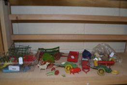 Collection of various die cast and wooden model farm implements, animals and others