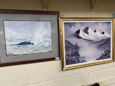 Crashing waves by Jean Gifford, framed and glazed together with an alpine study (2)