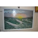 Ocean view with seagulls, oil on board, signed H Vass