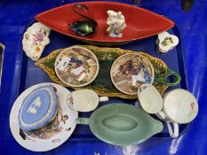 Tray of mixed items to include Royal Doulton jugs, various dishes, Wedgwood Jasper ware trinket box,