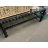 Two tier glass top coffee table by Pierre Vandel, Parish, approx 106cm long