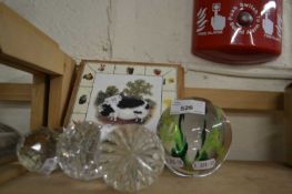 Mixed Lot: Paperweight, tile stand, decanter stoppers etc