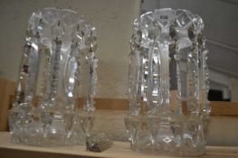 Pair of cut glass table lustres each approx 25cm high