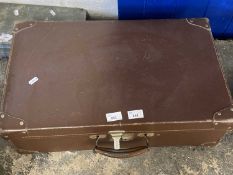 Vintage suitcase together with four metal toast racks