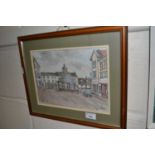 Pen and wash view of North Walsham by Brian Otter, framed and glazed