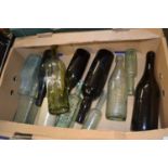 Box of vintage glass bottles