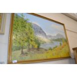 Mountainous landscape, oil on board by H Vass 75, in gilt frame