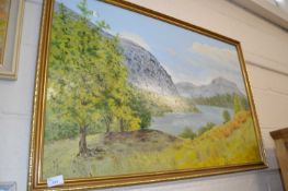 Mountainous landscape, oil on board by H Vass 75, in gilt frame