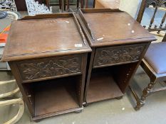 Pair of side cupboards with carved drawer fronts