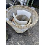 Large reconstituted stone planter together with two other planters (3)