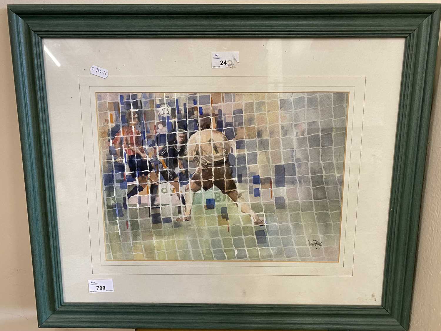 Vincent Wilding Goalie watercolour, framed and glazed