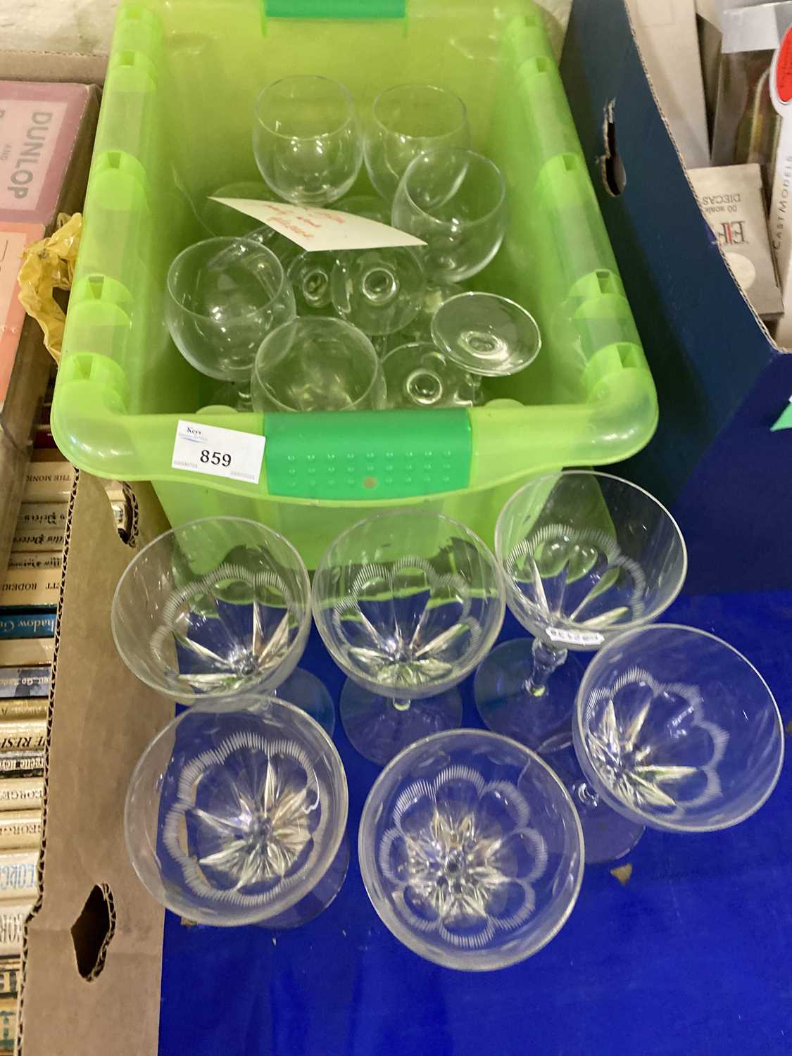 Set of six wine glasses together with a quantity of others