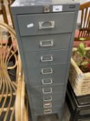 Narrow metal nine drawer filing cabinet