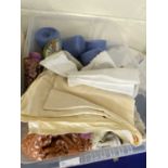 Quantity of assorted textiles to include embroidered table cloths, linens, spare napkins, loose