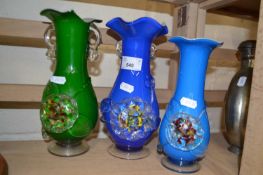 Three continental glass vases