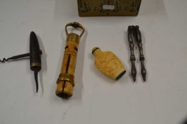 Box containing snuff bottle, corkscrew etc