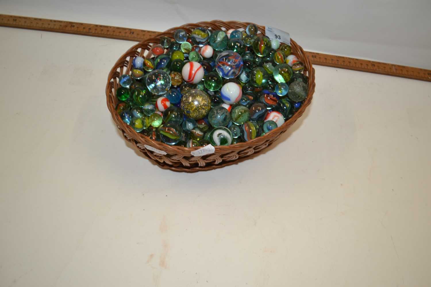 Basket of assorted marbles