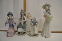 Mixed Lot: Lladro model of a girl with a vase of flowers together with three further ornaments (4)