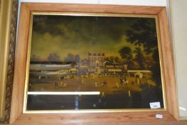 Cricketing Interest - Reverse printed cricketing scene on glass pine framed