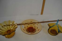 Three various amber Art Glass bowls