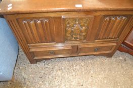 Reproduction carved oak mule chest with two drawers at base, 99cm wide