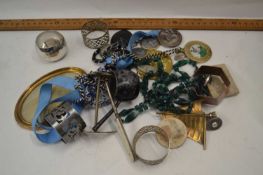 Box of various assorted napkin rings, knife rest, miniature oval picture frame etc