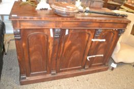 Victorian mahogany sideboard with three drawers over three panelled doors and a plinth base, 137cm
