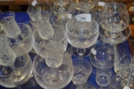 Tray of various 20th Century clear drinking glasses
