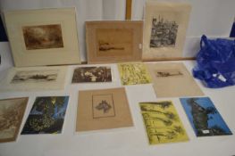 Mixed Lot: Various vintage photographs, etchings, small Victorian watercolour etc