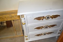 A modern white painted and gilt finish three drawer bedroom chest, 100cm wide