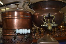 Mixed Lot: Copper samovar or tea urn together with a further copper kettle with stand