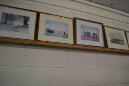 Patrick Durrant - Four studies of various fishing scenes and a country lane, coloured prints, framed