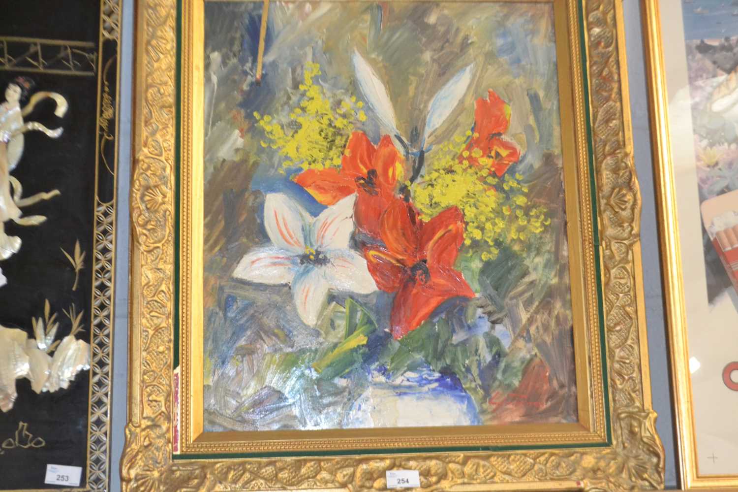 Contemporary school study of a vase of flowers indistinctly signed, oil on board