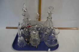 Mixed Lot: Various decanters, clear glass jugs etc