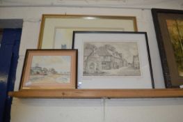 Mixed Lot: Black and white print of Walsingham Pump, John Farquharson, study of a beach scene and
