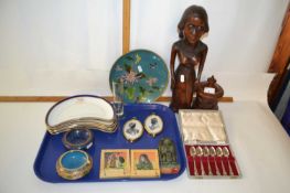 Tray of various mixed wares to include crested crescent form dishes marked Labore, modern