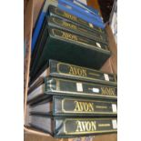 One box of stamp albums to include green Avon stamp albums containing a range of various world