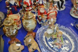 Mixed Lot: Blue and white meat plates, model pigs, various ornaments etc