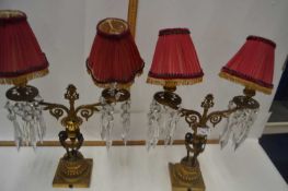 Pair of two branch table lamps with glass drapes