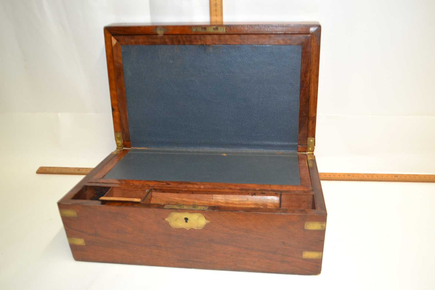 19th Century walnut brass mounted writing box