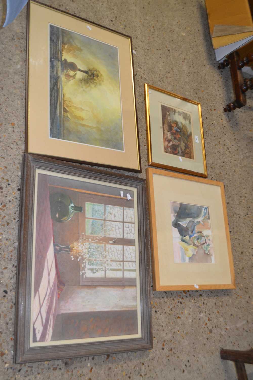 Mixed Lot: Joan Dixon watercolour, flower arranging, together with a further study interior scene