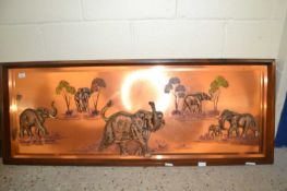 Contemporary copper backed picture of elephants