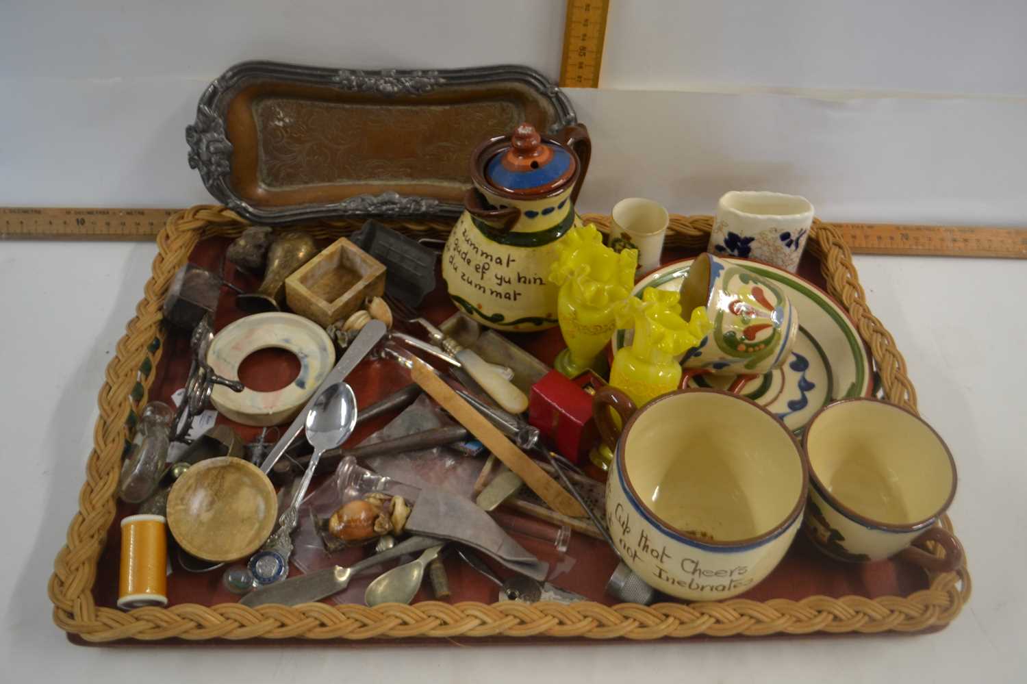 Mixed Lot: Various Torquay pottery wares, cutlery and other assorted items