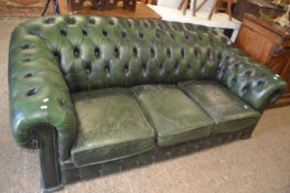 Green leather upholstered Chesterfield sofa, 195cm wide