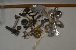 Mixed Lot: Mother of pearl spoon and fork, various crested collectors teaspoons, costume jewellery