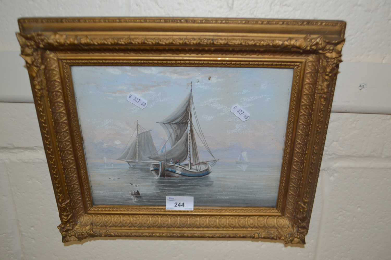 Study of fishing boats, watercolour, indistinctly signed, gilt framed and glazed
