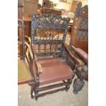 Late 19th Century gothic revival side chair with carved back with barley twist spindles, 116cm high
