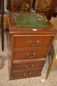 Modern mahogany veneered two drawer filing chest with leather inset top